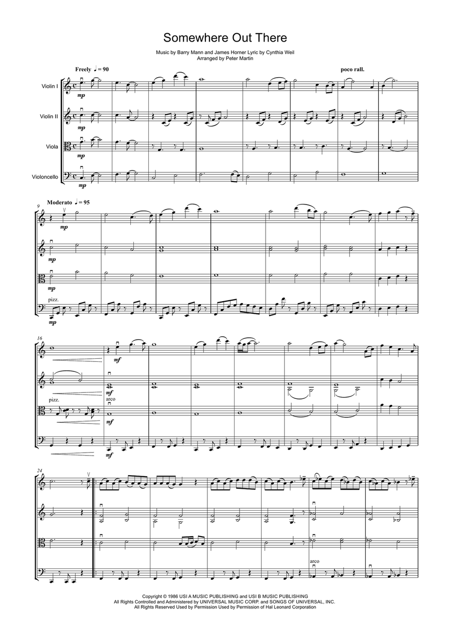 Somewhere Out There String Quartet scores gallery preview page 1