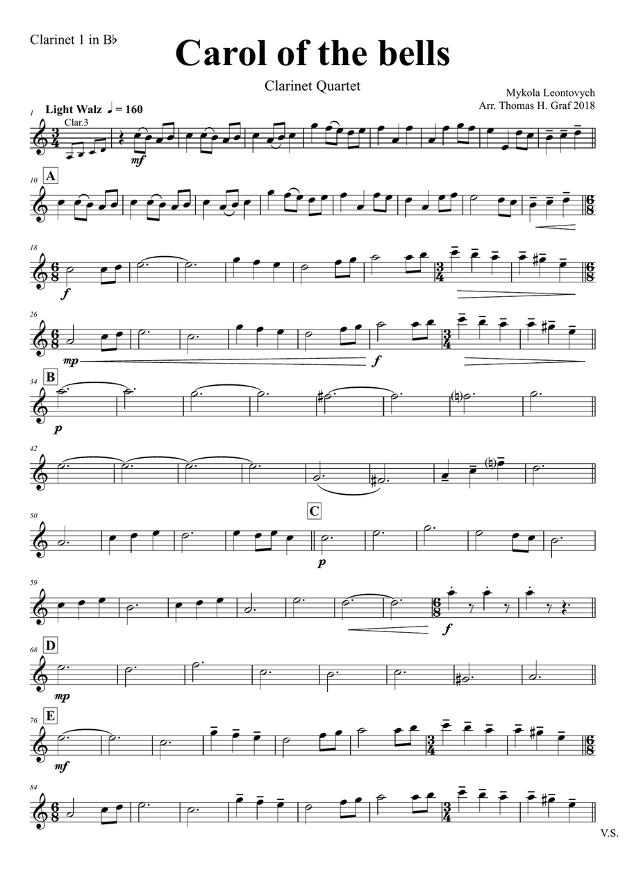Carol of the Bells - Pentatonix style - Clarinet Quartet Clarinet Quartet scores gallery preview page 5