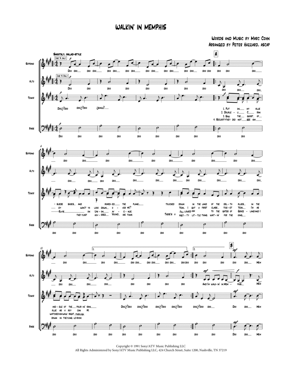 Walking In Memphis 4-Part scores gallery preview page 1