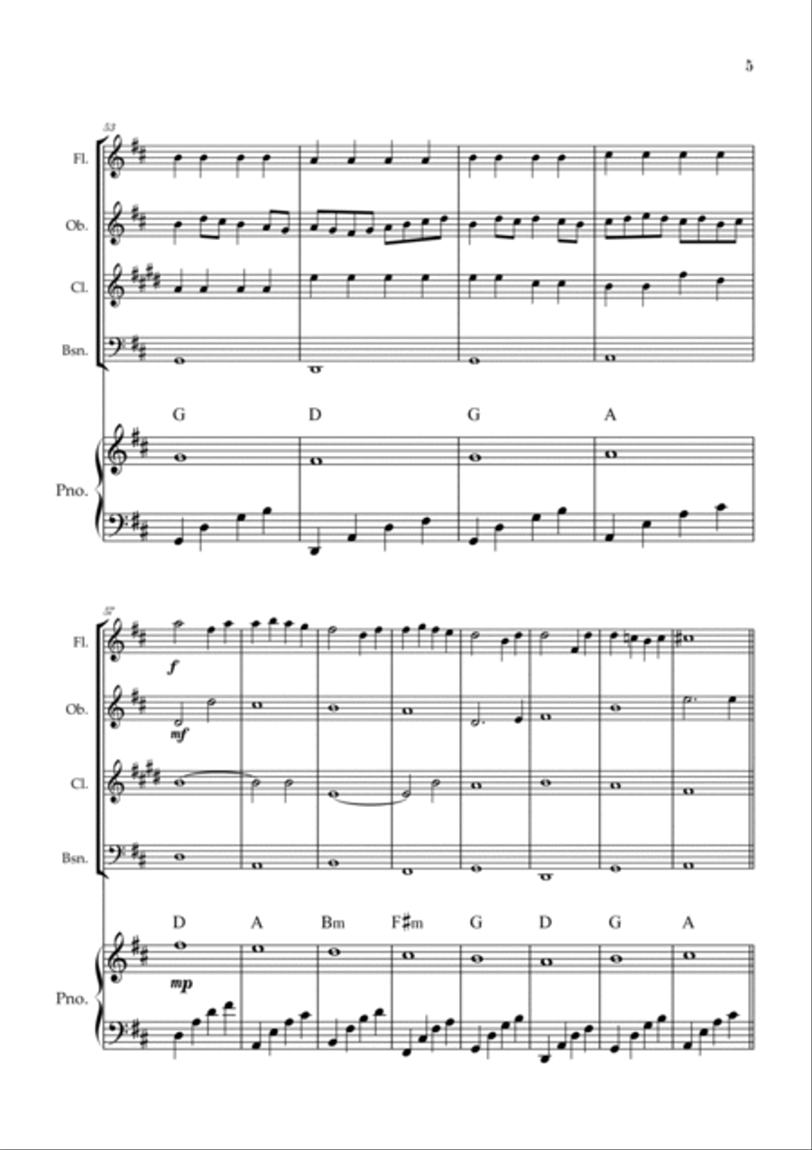 Canon in D | Pachelbel | Woodwind quartet | Piano accompaniment Woodwind Quartet scores gallery preview page 5