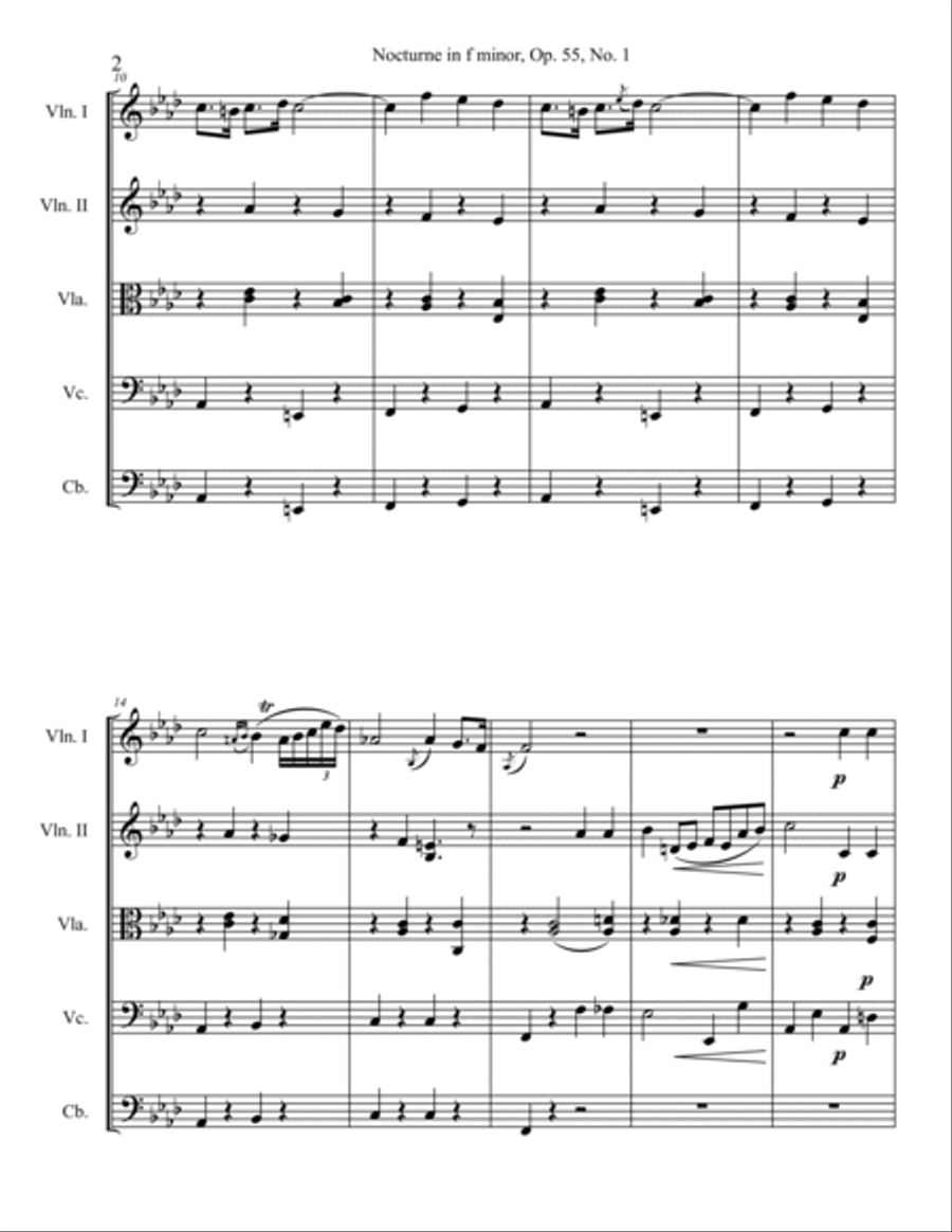 Nocturne in f minor, Op. 55, No. 1 String Orchestra scores gallery preview page 2