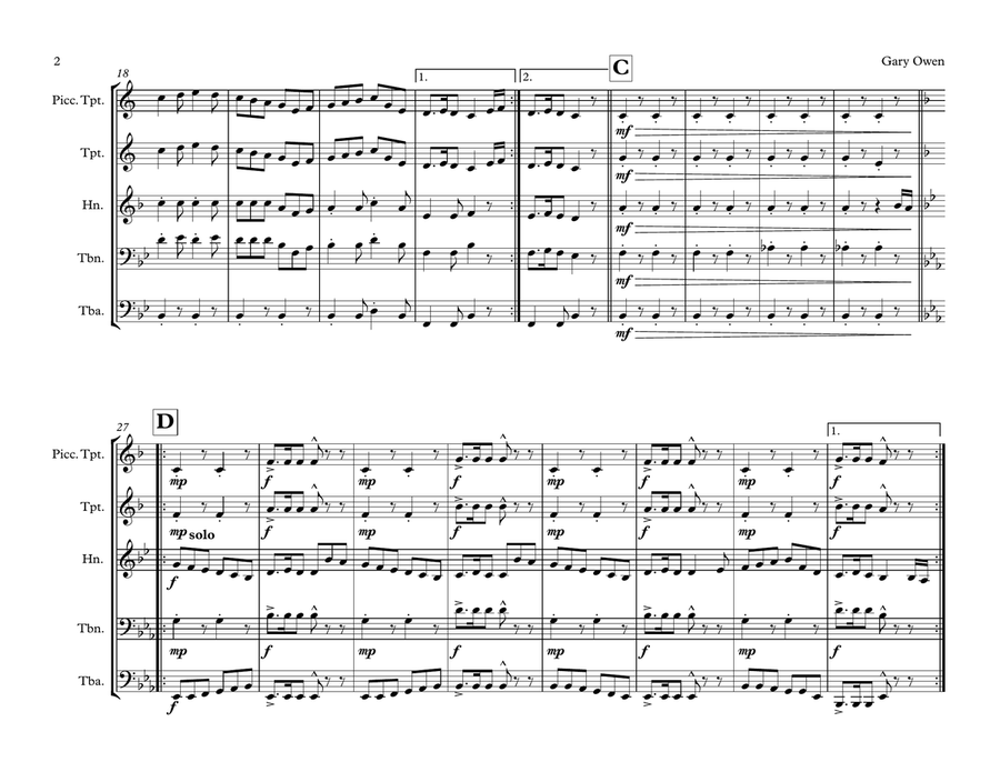 Gary Owen (7th Cavalry March) Brass Ensemble scores gallery preview page 2