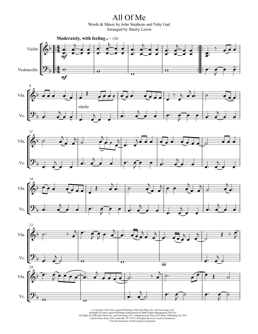 All Of Me String Duet scores gallery preview page 1