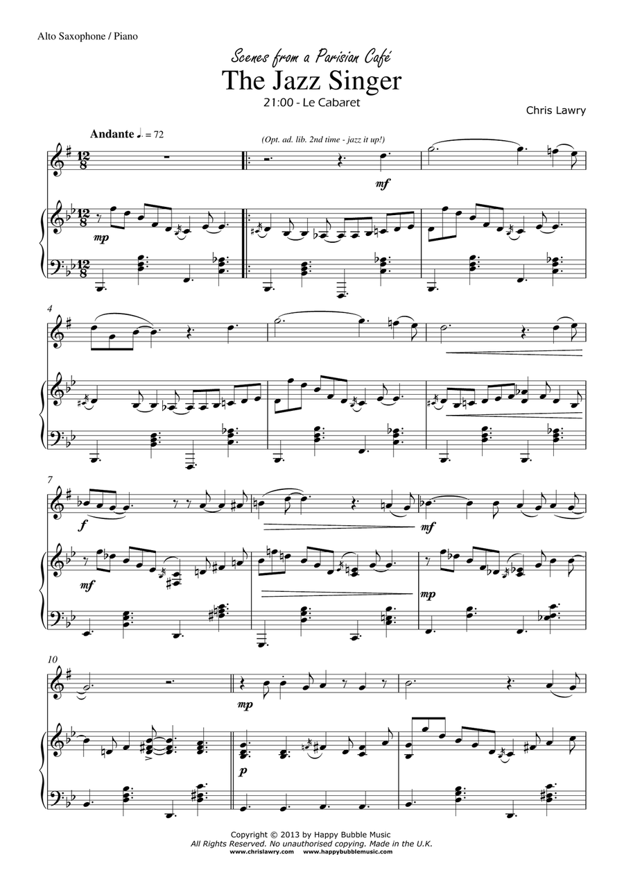 The Jazz Singer - for Alto Saxophone & Piano (from Scenes from a Parisian Cafe) Alto Saxophone scores gallery preview page 3