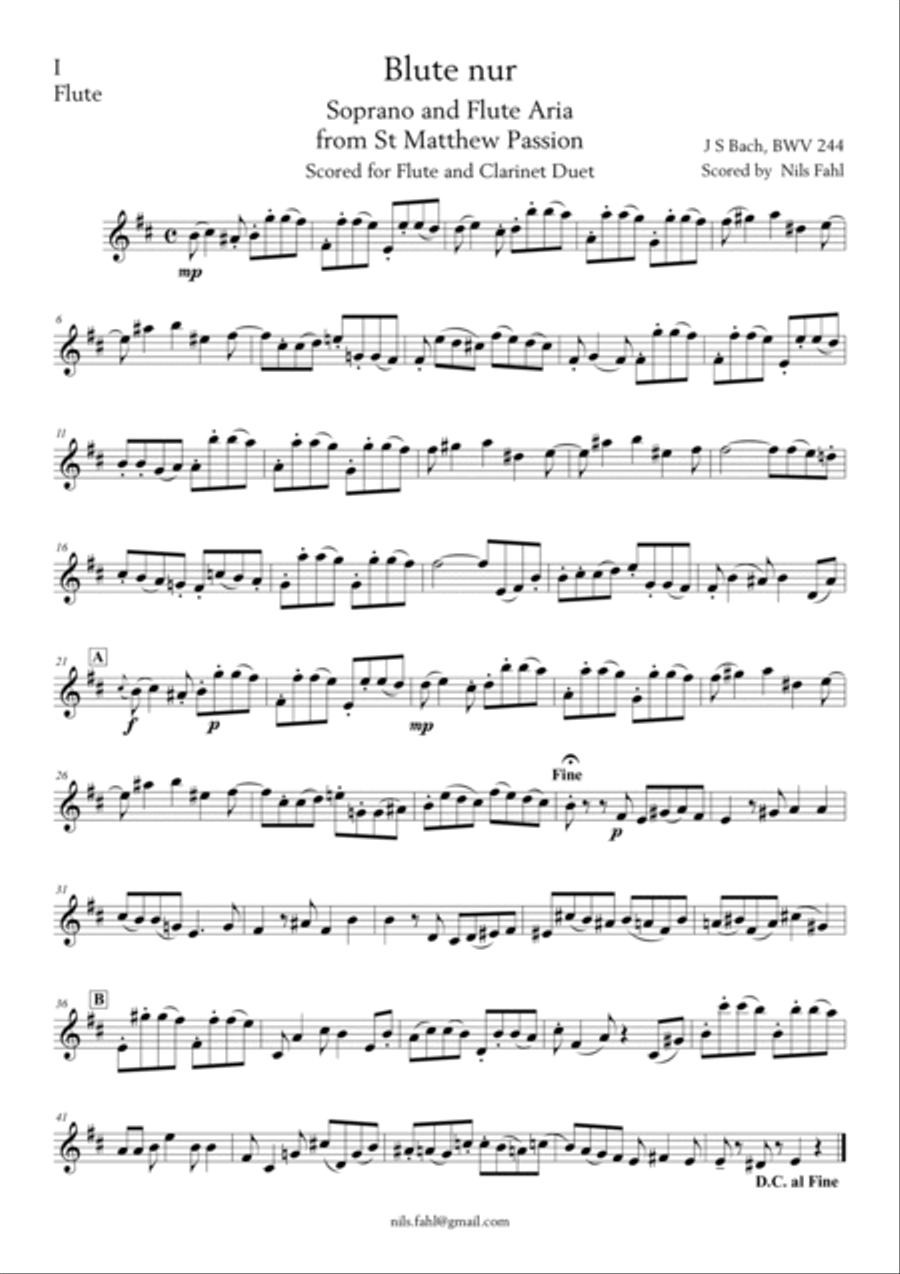 J S Bach Blute nur from St Matthew Passion, BWV 244. Flute and Clarinet Duet Woodwind Duet scores gallery preview page 3