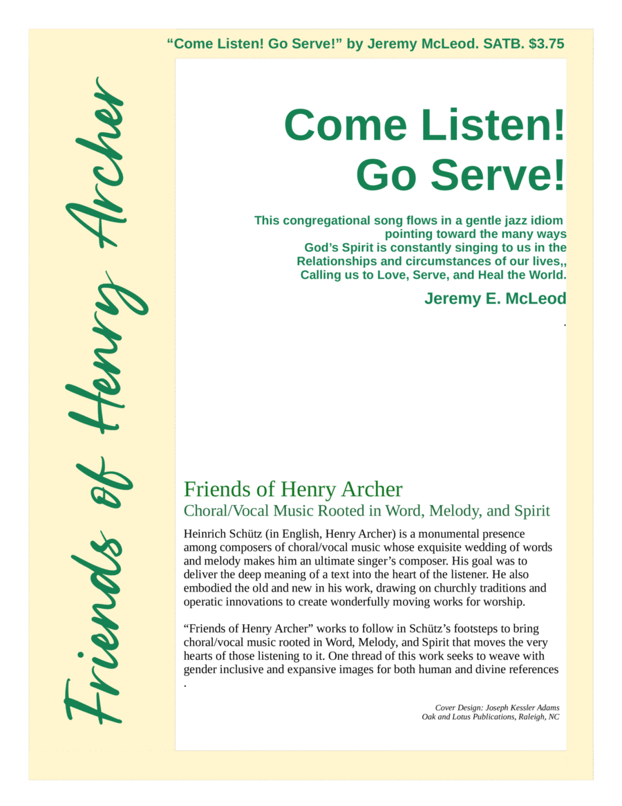 COME LISTEN! GO SERVE! (Celebrating the Spirit's calling to live in The Beloved Community.) Piano, Vocal, Guitar scores gallery preview page 1