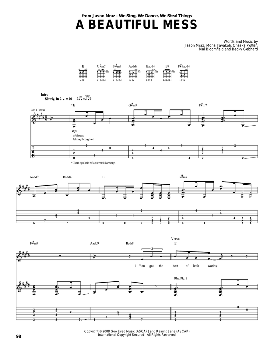 A Beautiful Mess A Beautiful Mess Acoustic Guitar scores gallery preview page 1