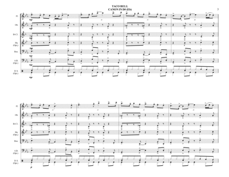 TACO BELL CANON IN D# (Eb) - Woodwind Quintet/Quartet - Bossa Nova image number null