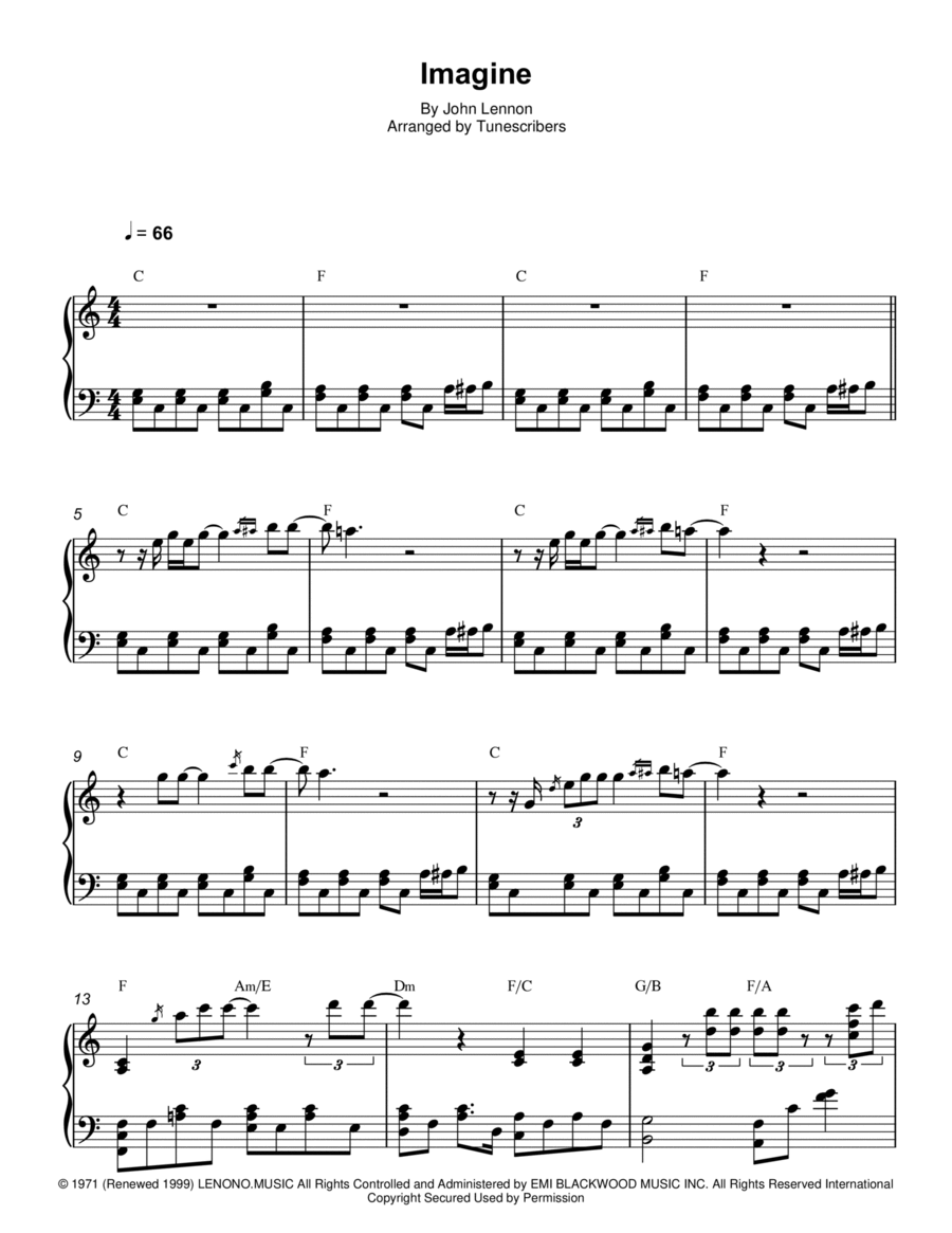 Imagine Piano Solo scores gallery preview page 1