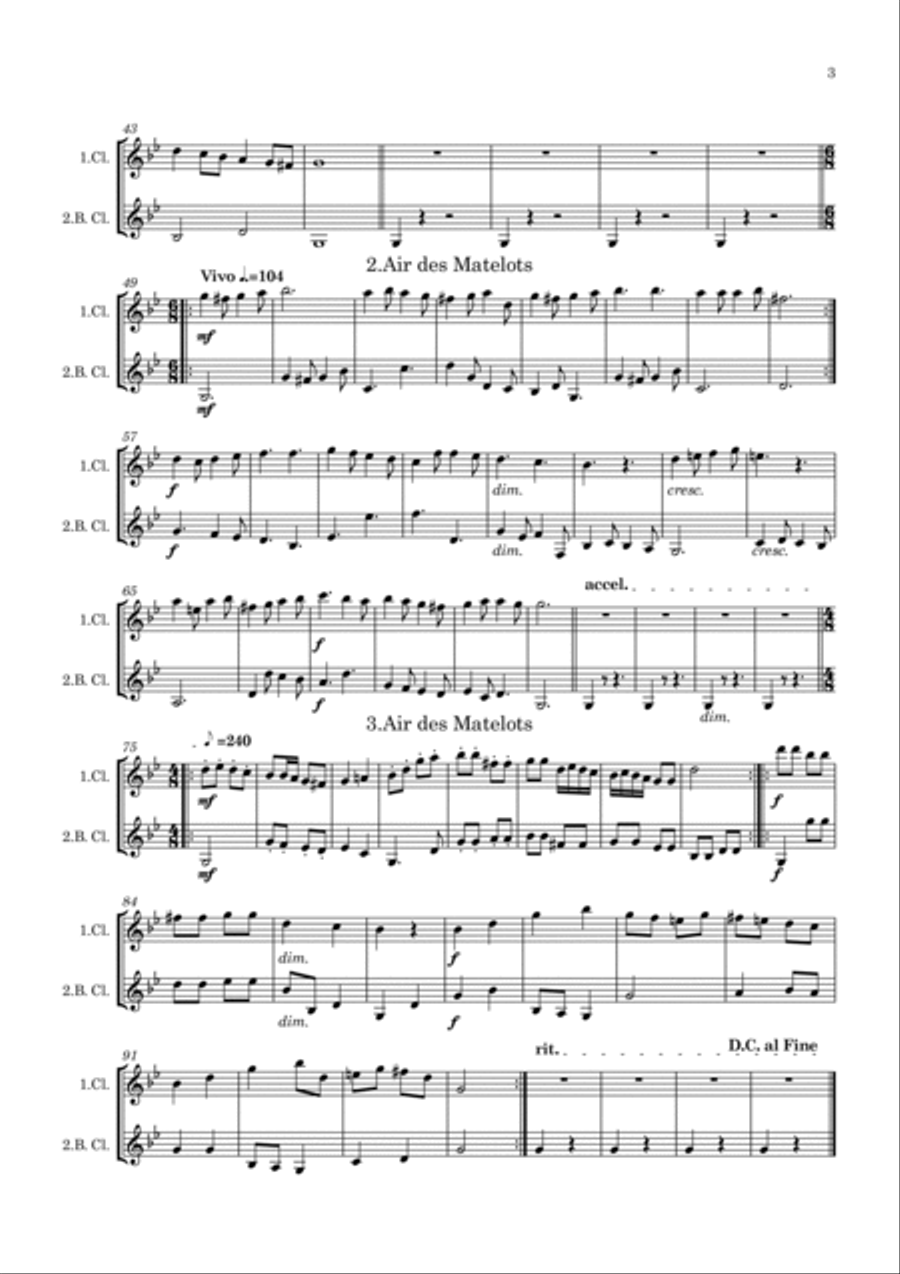 Marais: Marche pour les Matelots (Masters in this Hall) et Airs de Matelots I-II-III - clarinet duet Clarinet Duet scores gallery preview page 4