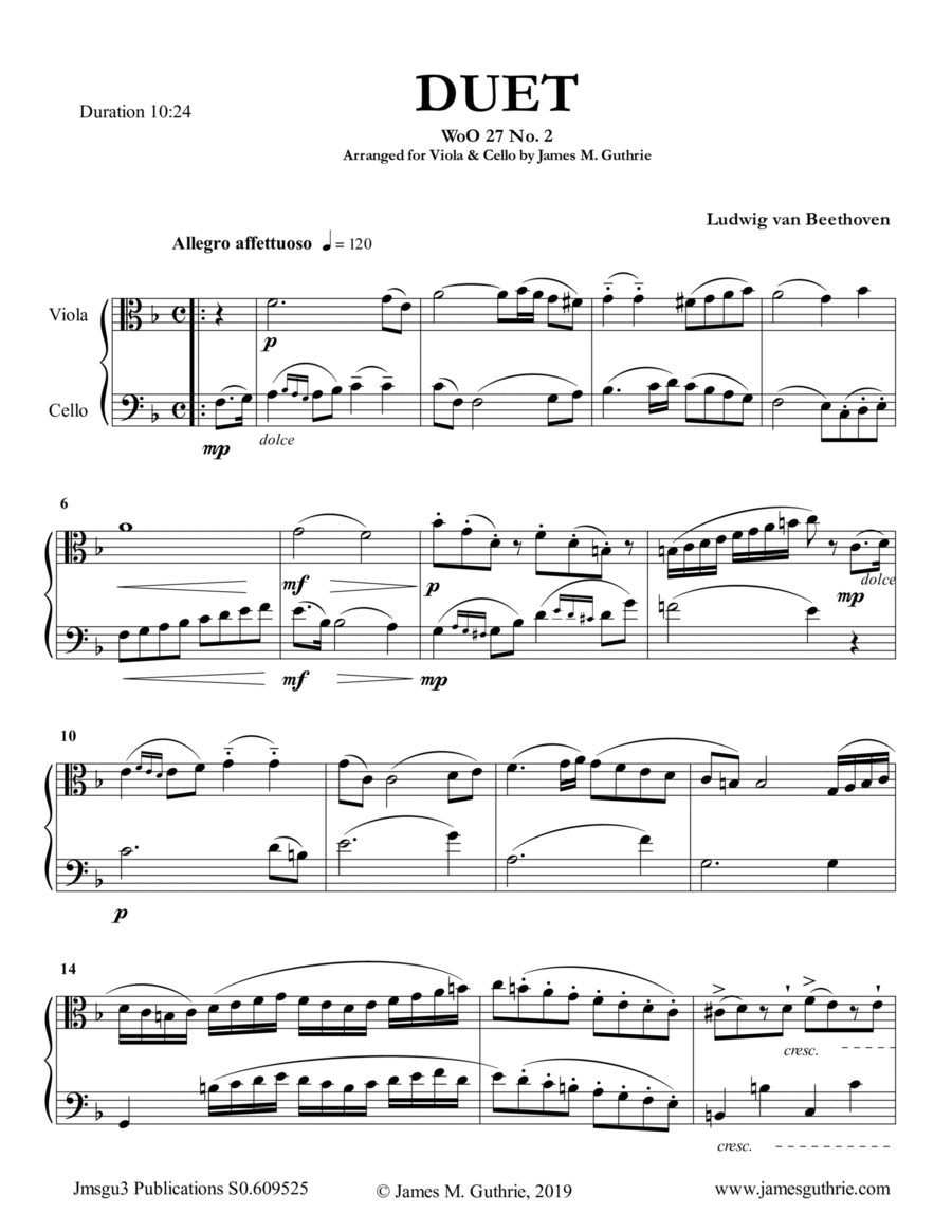 Beethoven: Duet WoO 27 No. 2 for Viola & Cello String Duet scores gallery preview page 1