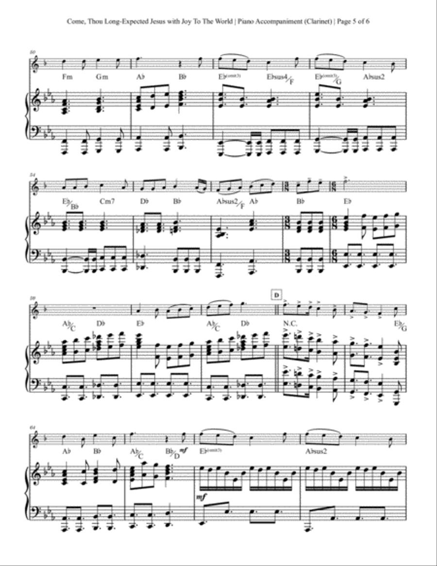 Come, Thou Long-Expected Jesus with Joy To The World - Clarinet Solo with Piano Accompaniment Clarinet Solo scores gallery preview page 5