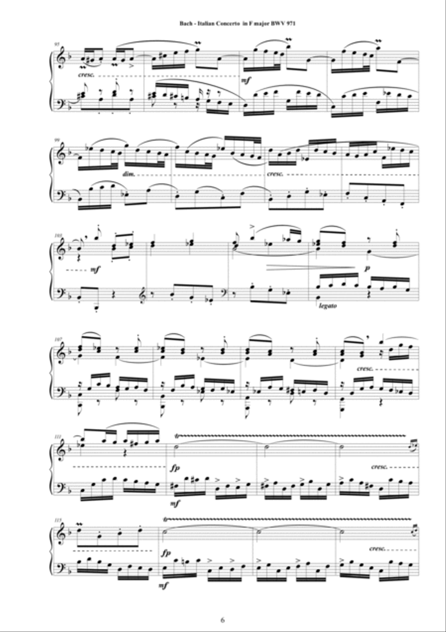 Bach - Italian Concerto in F major BWV 971 - Piano Version Piano Solo scores gallery preview page 6