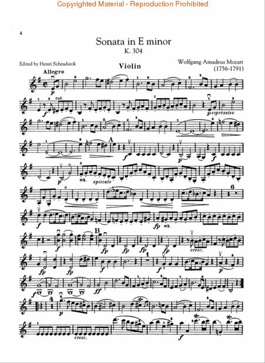 Sonata in E Minor, K304 Violin Solo scores gallery preview page 4