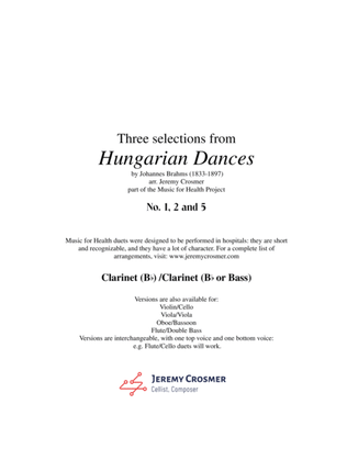 Book cover for Brahms: Hungarian Dances No. 1, 2 and 5 - Music for Health Duet 2 Clarinets