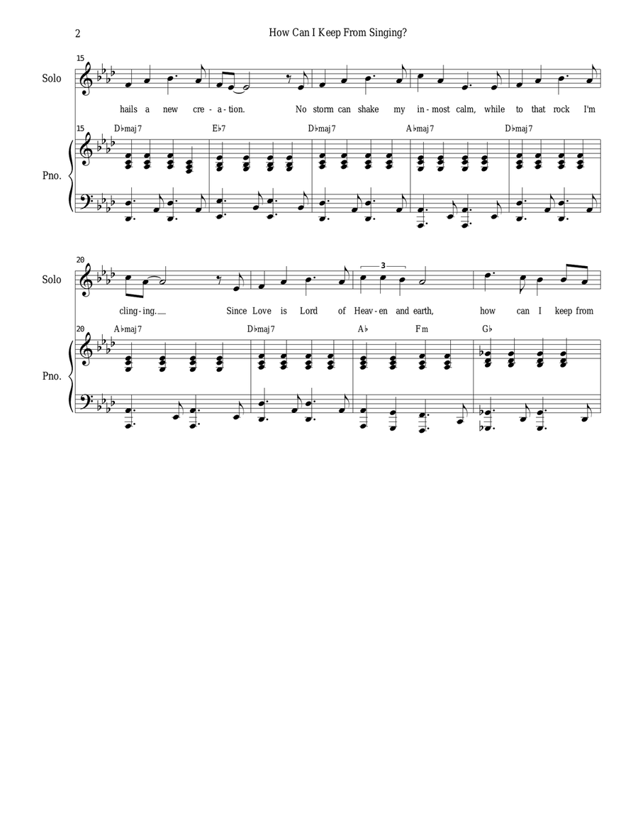 How Can I Keep From Singing? (Solo and SATB) 4-Part scores gallery preview page 2