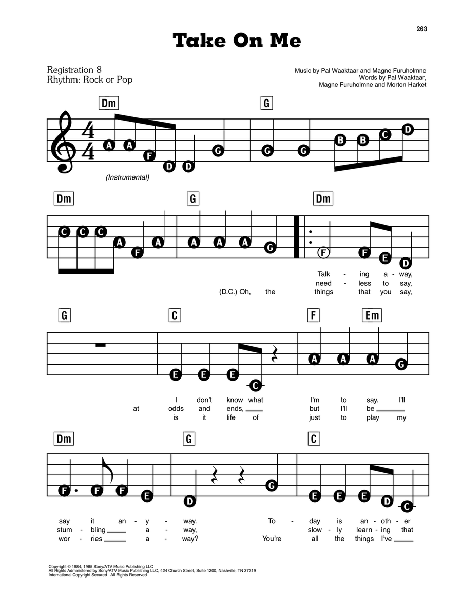 Take On Me Electronic Keyboard scores gallery preview page 1