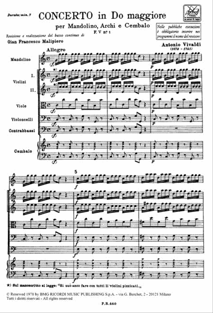 Concerto in C Major for Mandolin Strings and Basso Continuo RV425 Orchestra scores gallery preview page 2