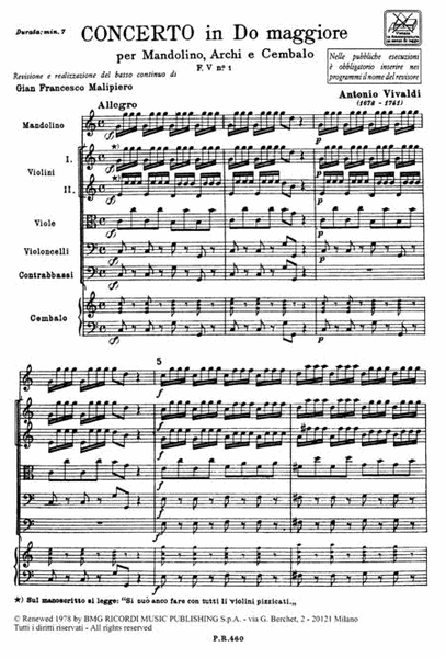 Concerto in C Major for Mandolin Strings and Basso Continuo RV425