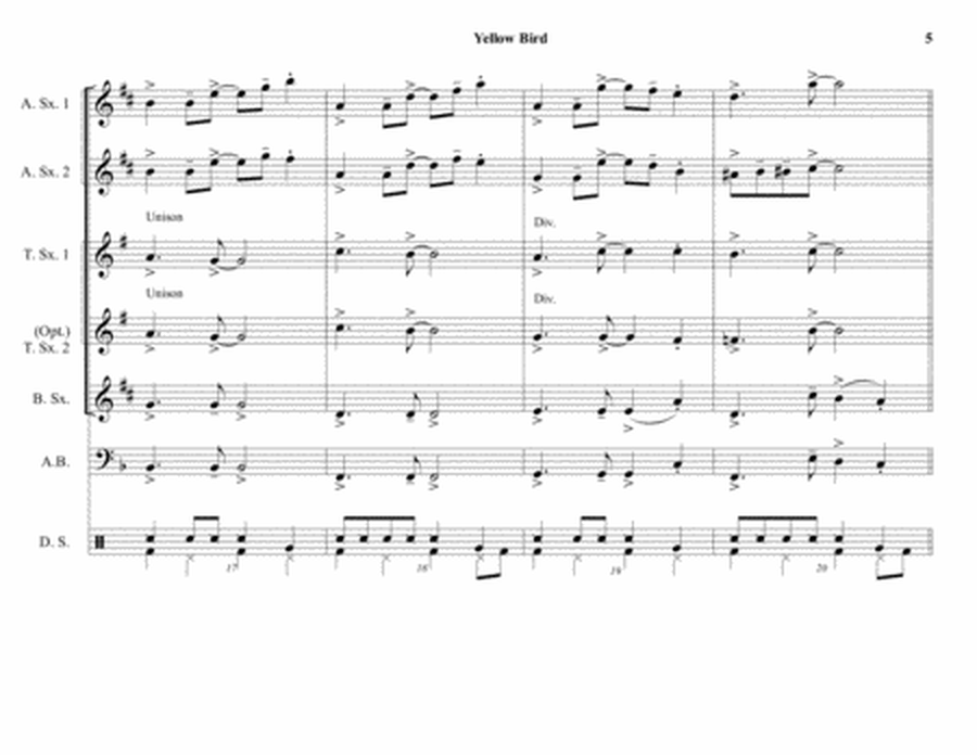 Yellow Bird - Saxophone Quartet / Quintet image number null