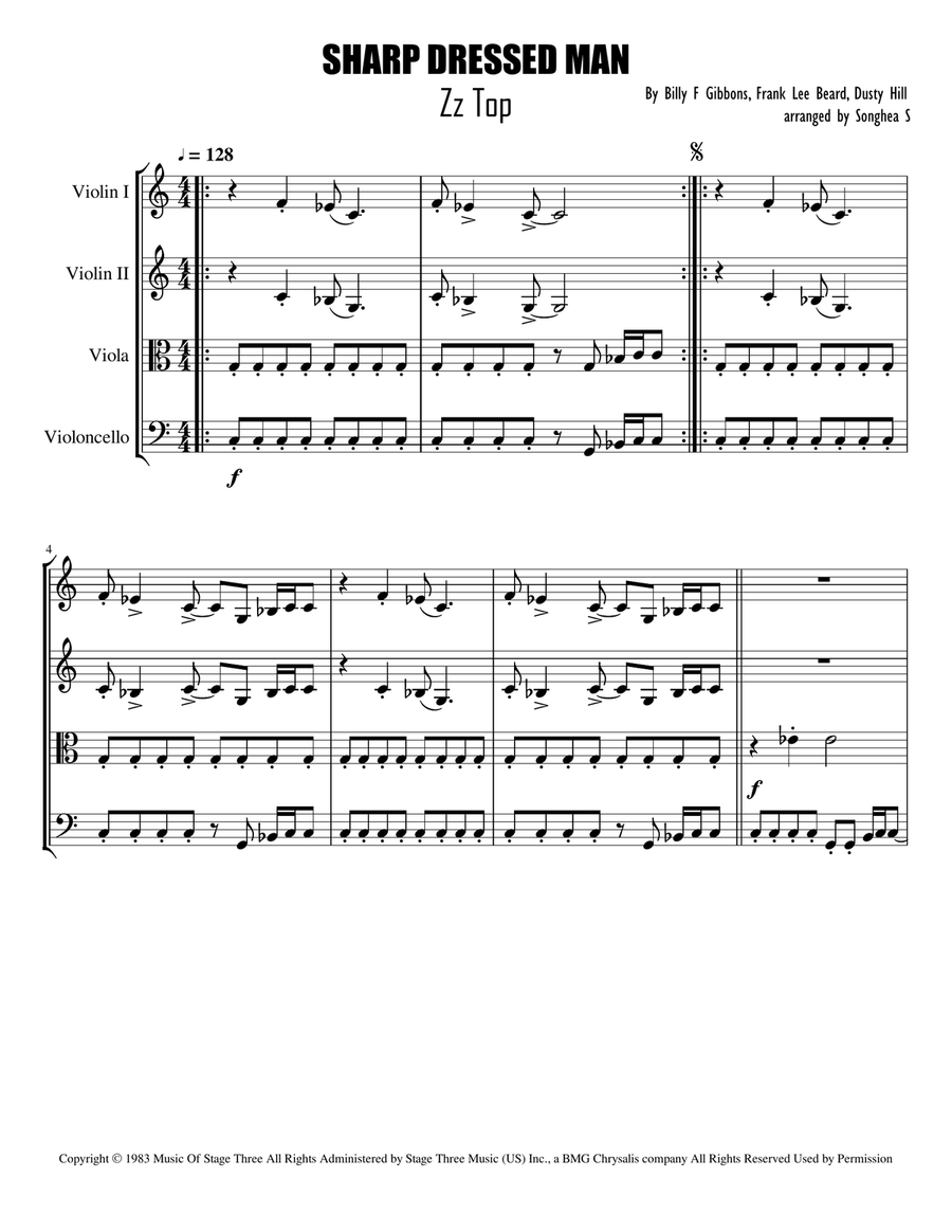 Sharp Dressed Man String Quartet scores gallery preview page 1