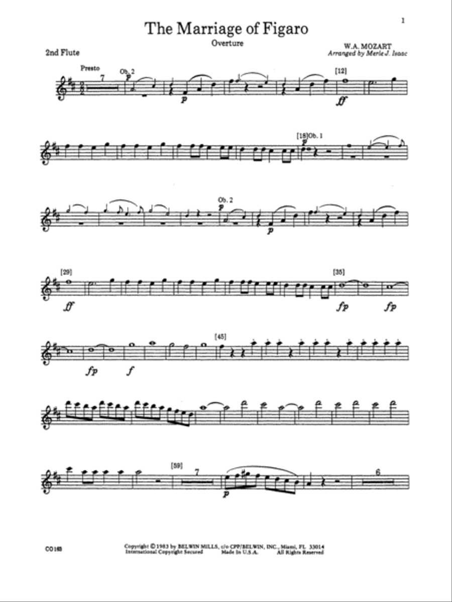 The Marriage of Figaro -- Overture: 2nd Flute Full Orchestra scores gallery preview page 1