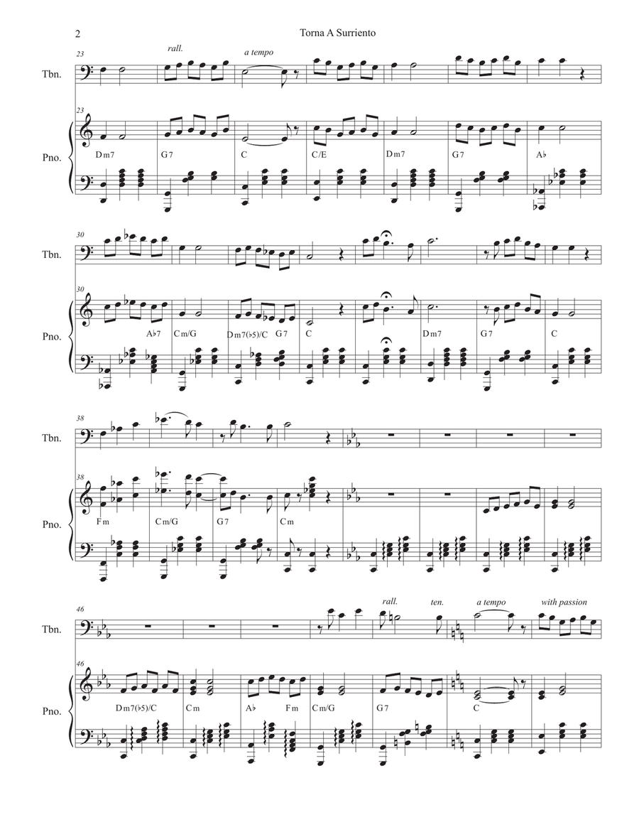 Torna A Surriento (Come Back to Sorrento) (Trombone solo and Piano) Piano scores gallery preview page 3