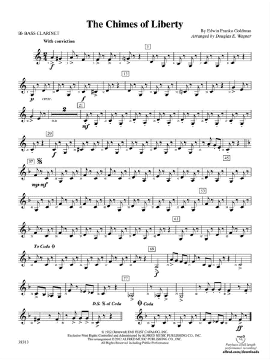 The Chimes of Liberty: B-flat Bass Clarinet Concert Band scores gallery preview page 1