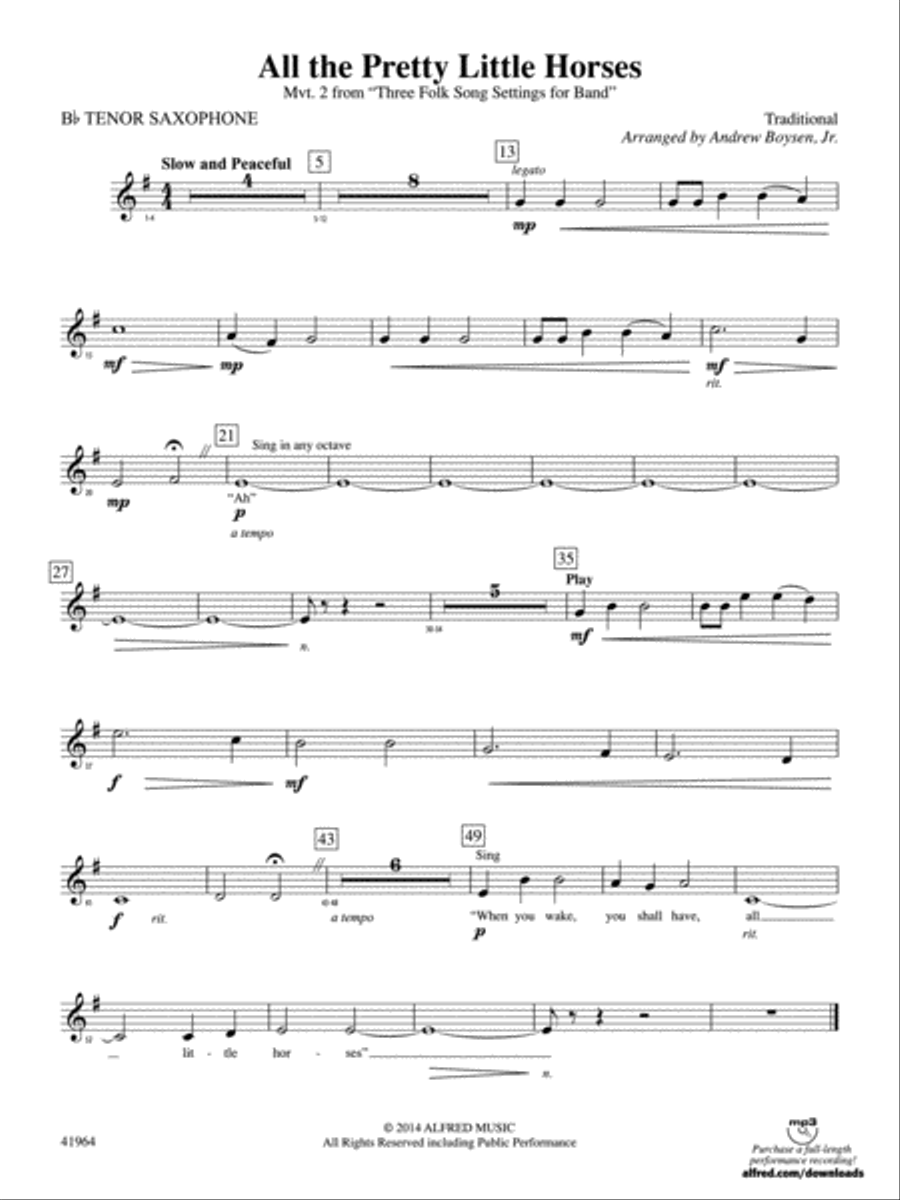 All the Pretty Little Horses: B-flat Tenor Saxophone Concert Band scores gallery preview page 1
