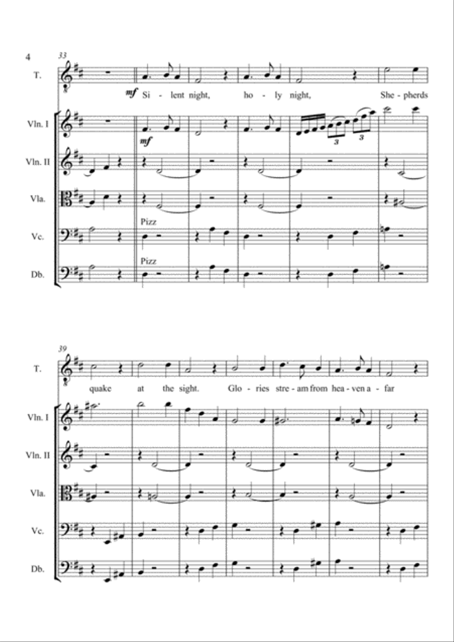 Silent Night For Tenor voice with String Orchestra accompaniment String Orchestra scores gallery preview page 5
