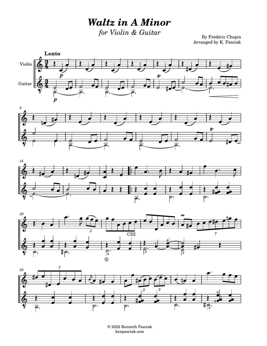 Waltz in A Minor, Op. 34 No. 2, for Violin & Guitar String Duet scores gallery preview page 3