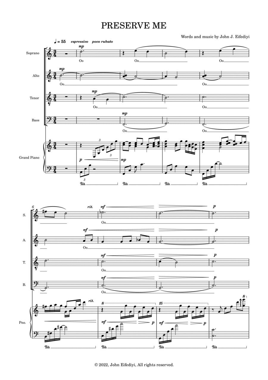 Preserve me (SATB and Piano) 4-Part scores gallery preview page 1