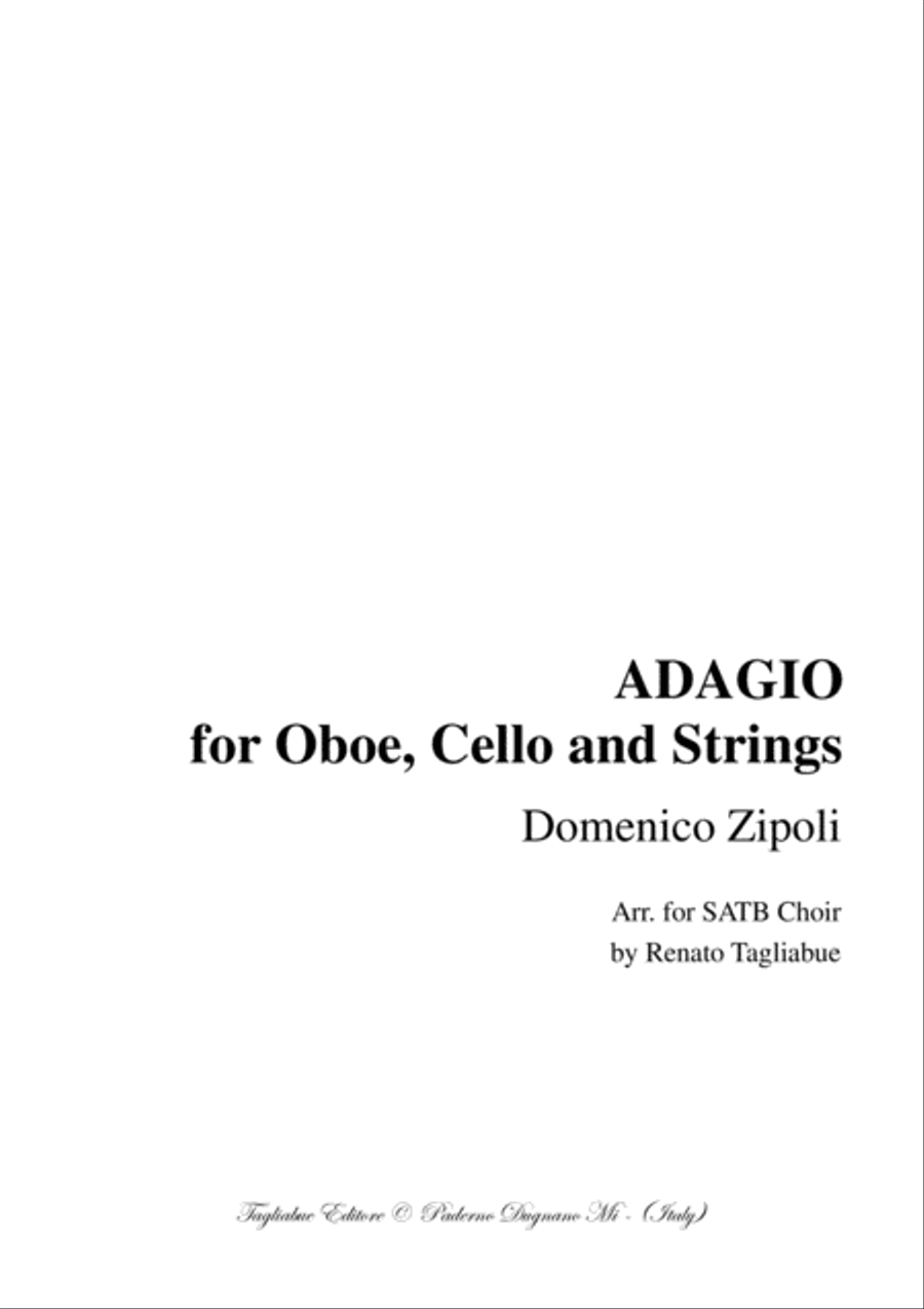 ADAGIO - for Oboe, Cello and Strings - D. Zipoli - Arr. for SATB Choir 4-Part scores gallery preview page 1