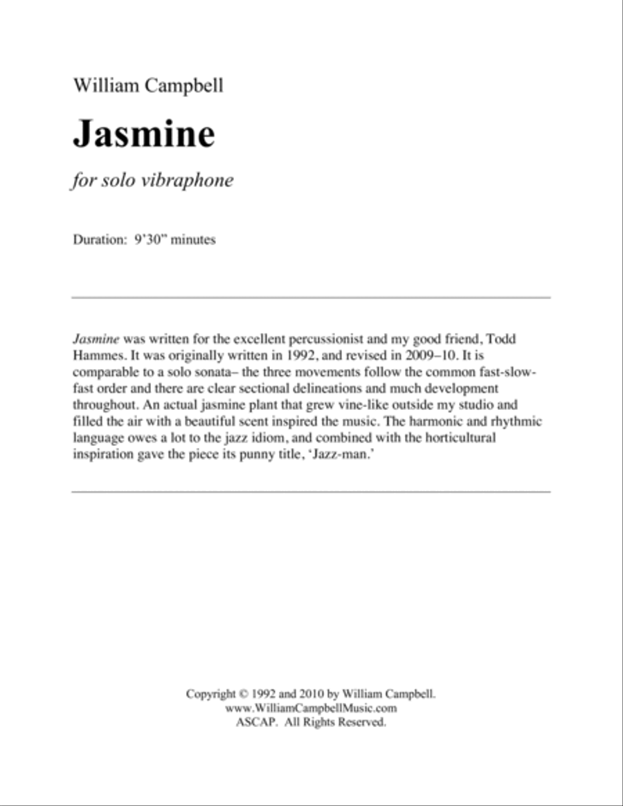Jasmine, for solo vibraphone Vibraphone scores gallery preview page 2