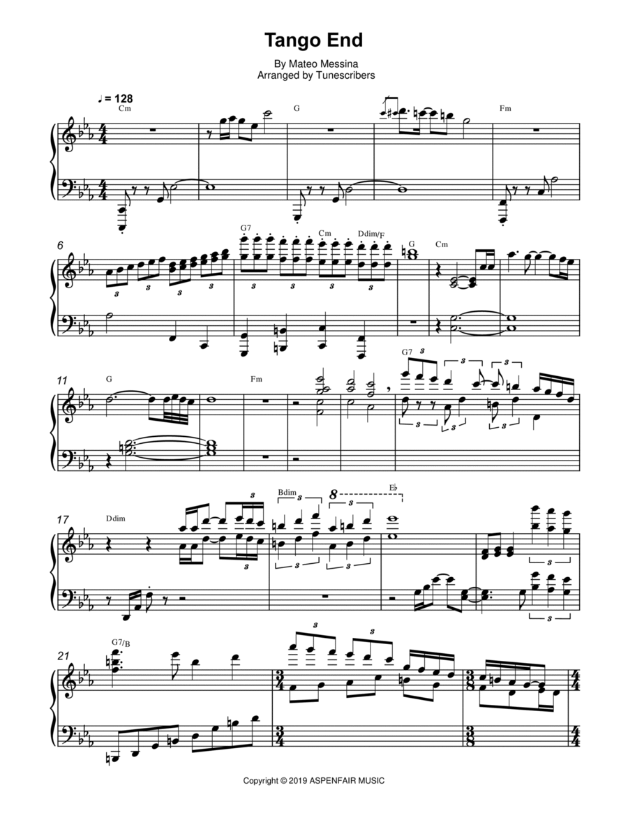 Tango End Piano Solo scores gallery preview page 1