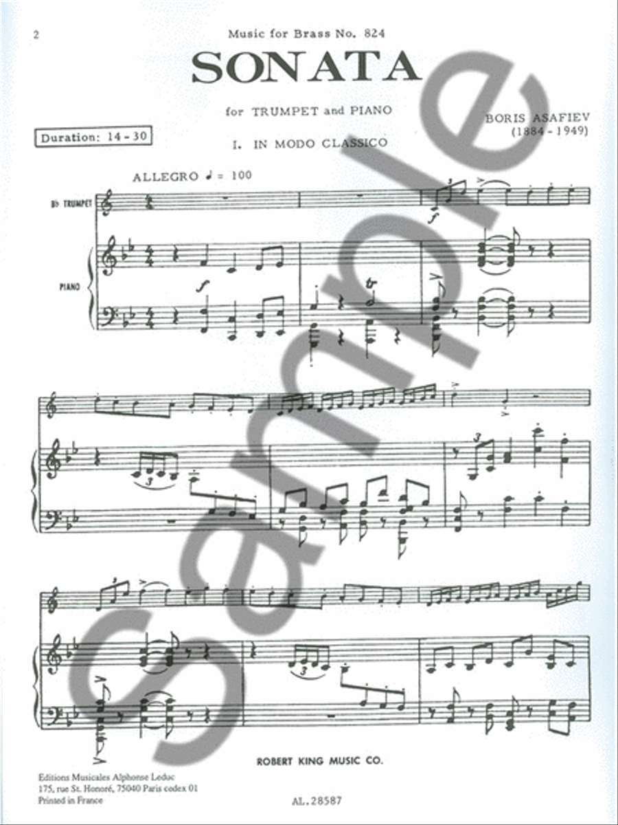 Sonata Tpt/pno Mfb 824 Trumpet Solo scores gallery preview page 2