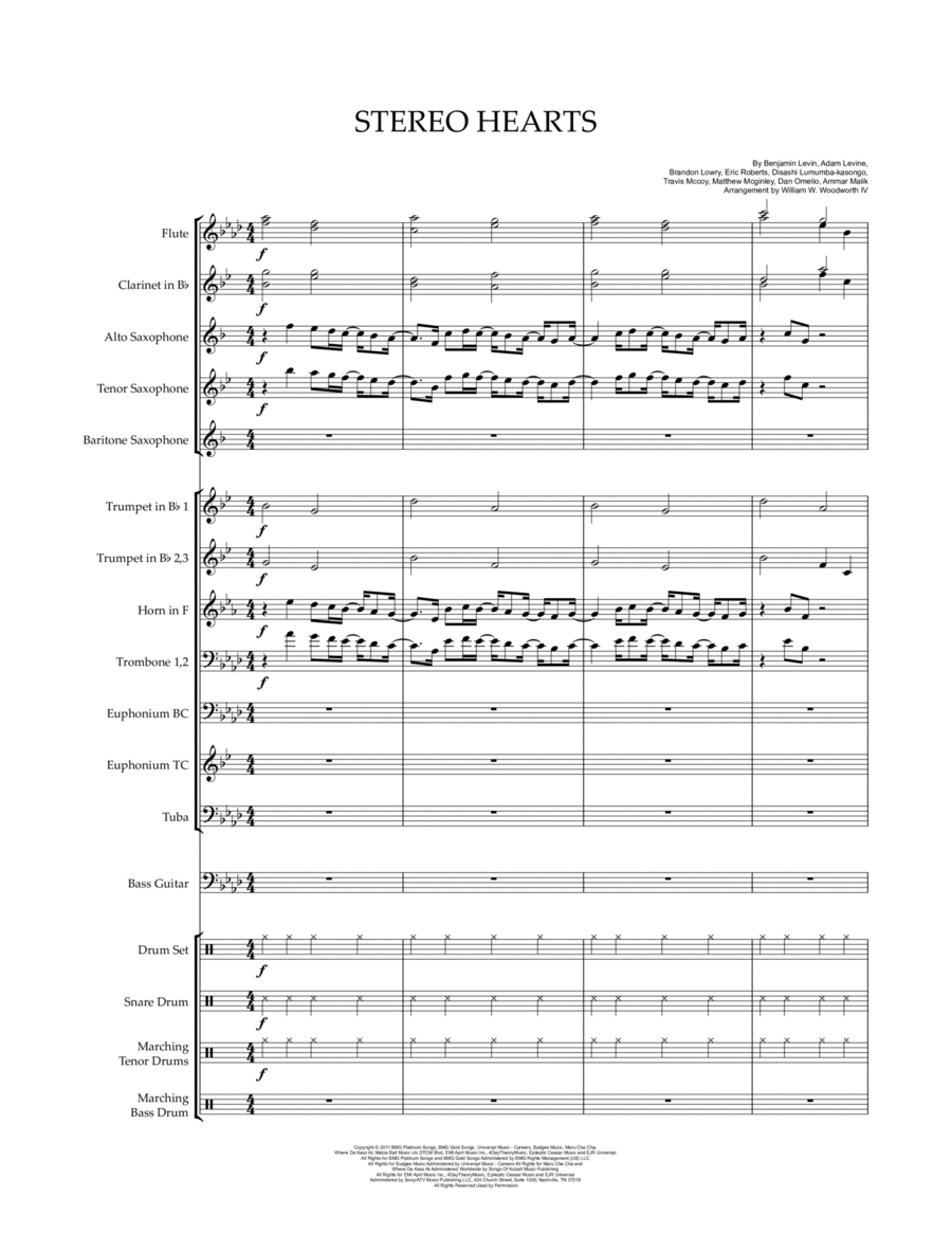 Stereo Hearts Marching Band scores gallery preview page 1
