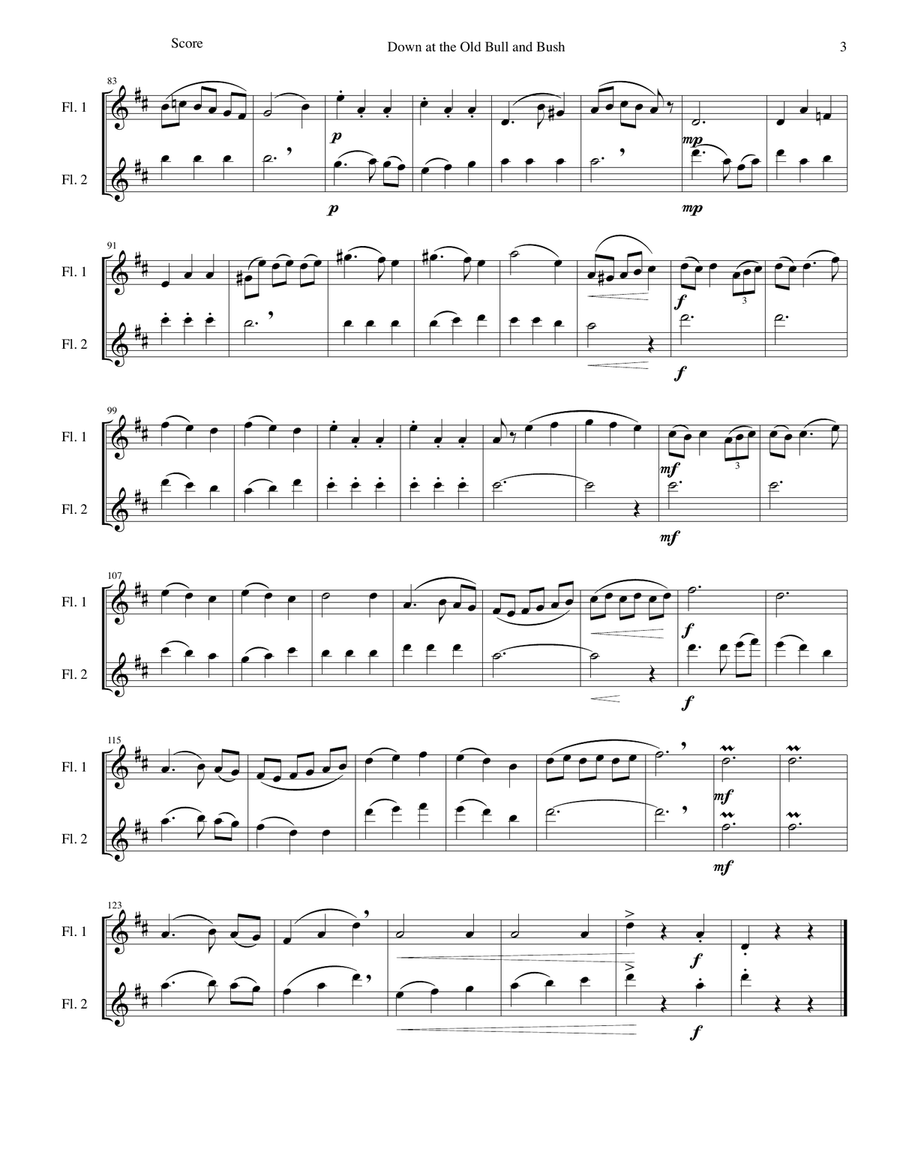 Down at the old Bull and Bush (Under the Anheuser bush) arranged for 2 flutes Flute Duet scores gallery preview page 3