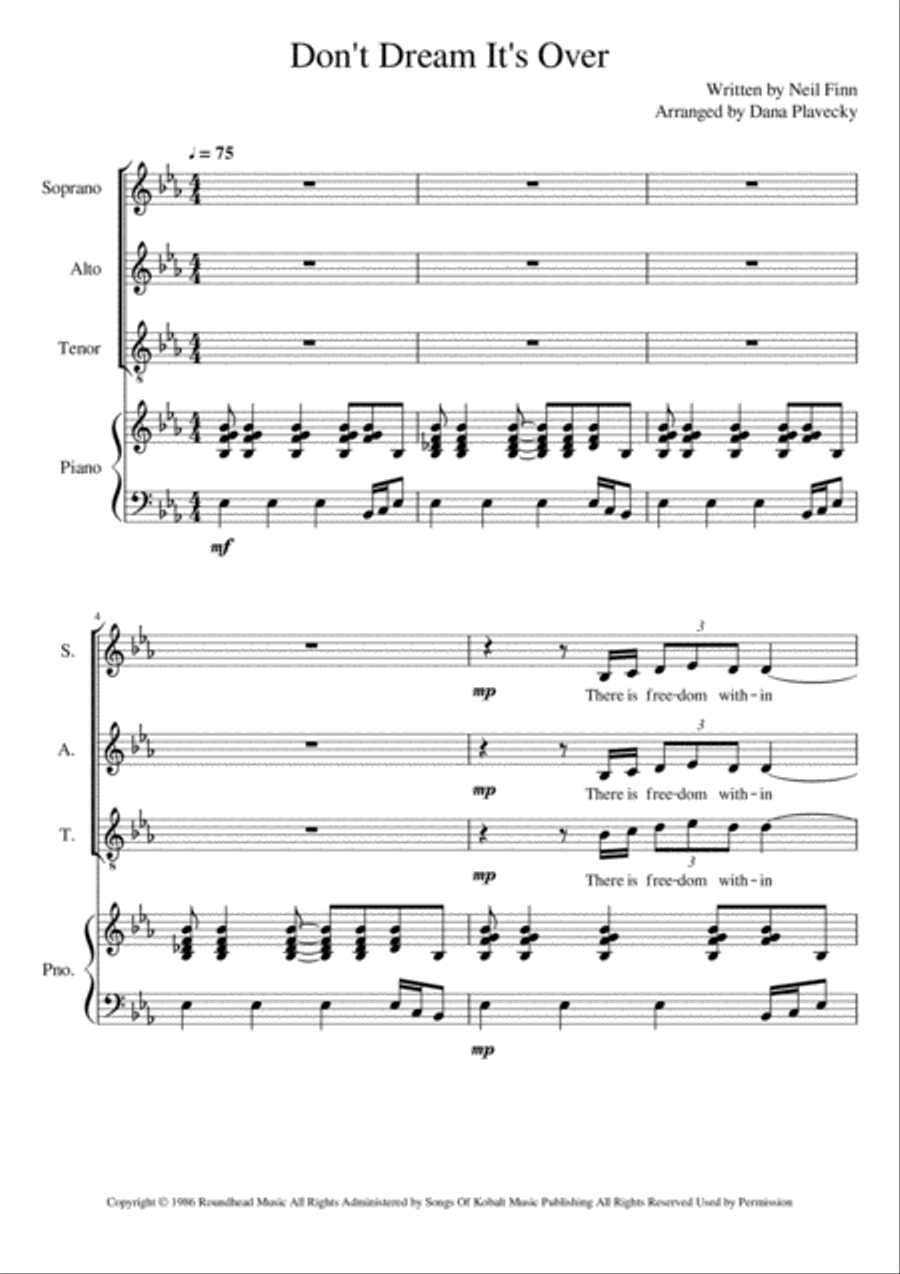 Don't Dream It's Over Choir scores gallery preview page 1