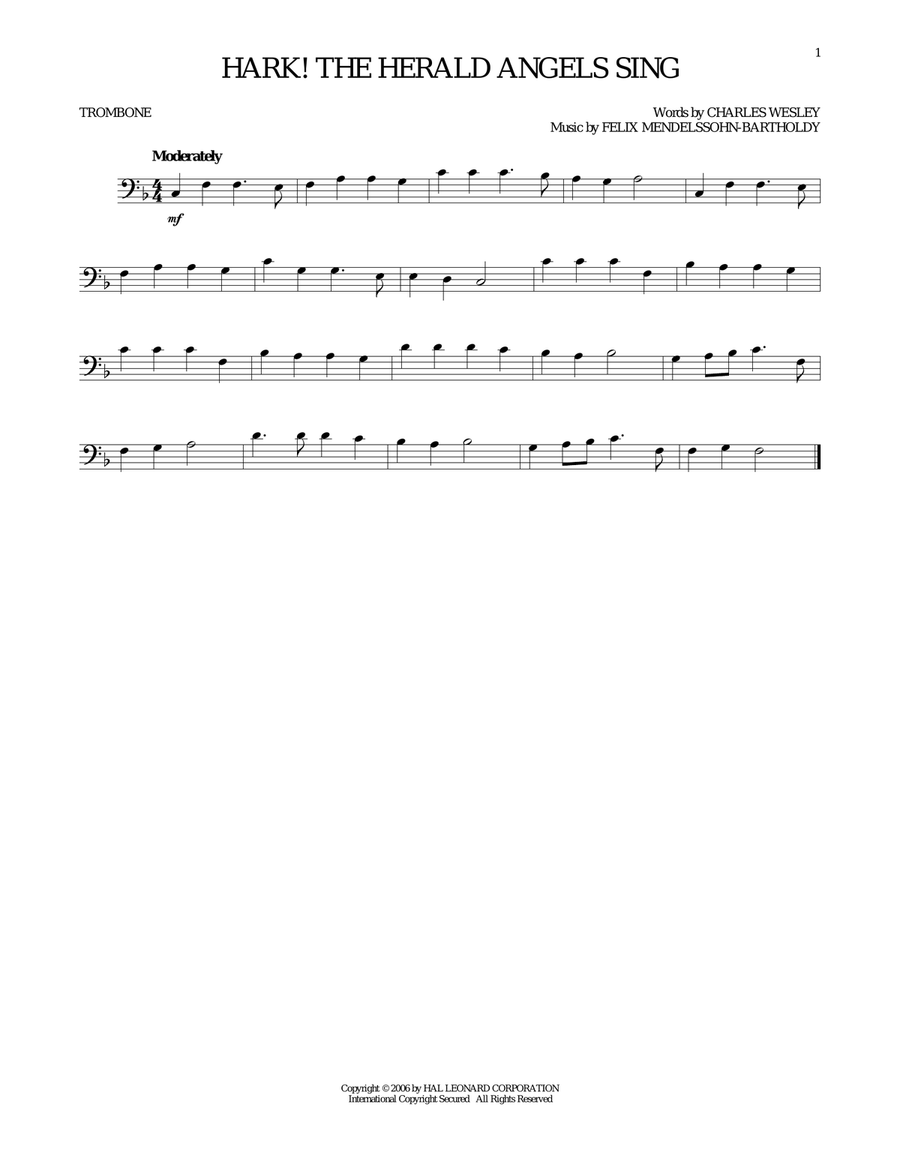 Hark! The Herald Angels Sing Trombone Solo scores gallery preview page 1
