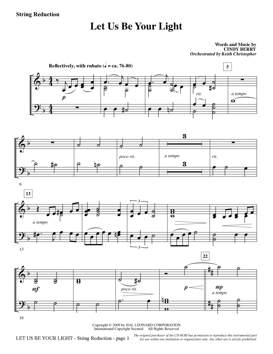 Let Us Be Your Light - Keyboard String Reduction Choir scores gallery preview page 1