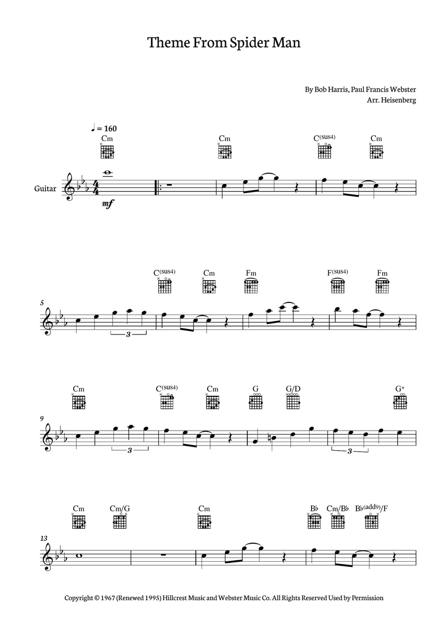 Theme From Spider Man Theme From Spider Man Acoustic Guitar scores gallery preview page 1
