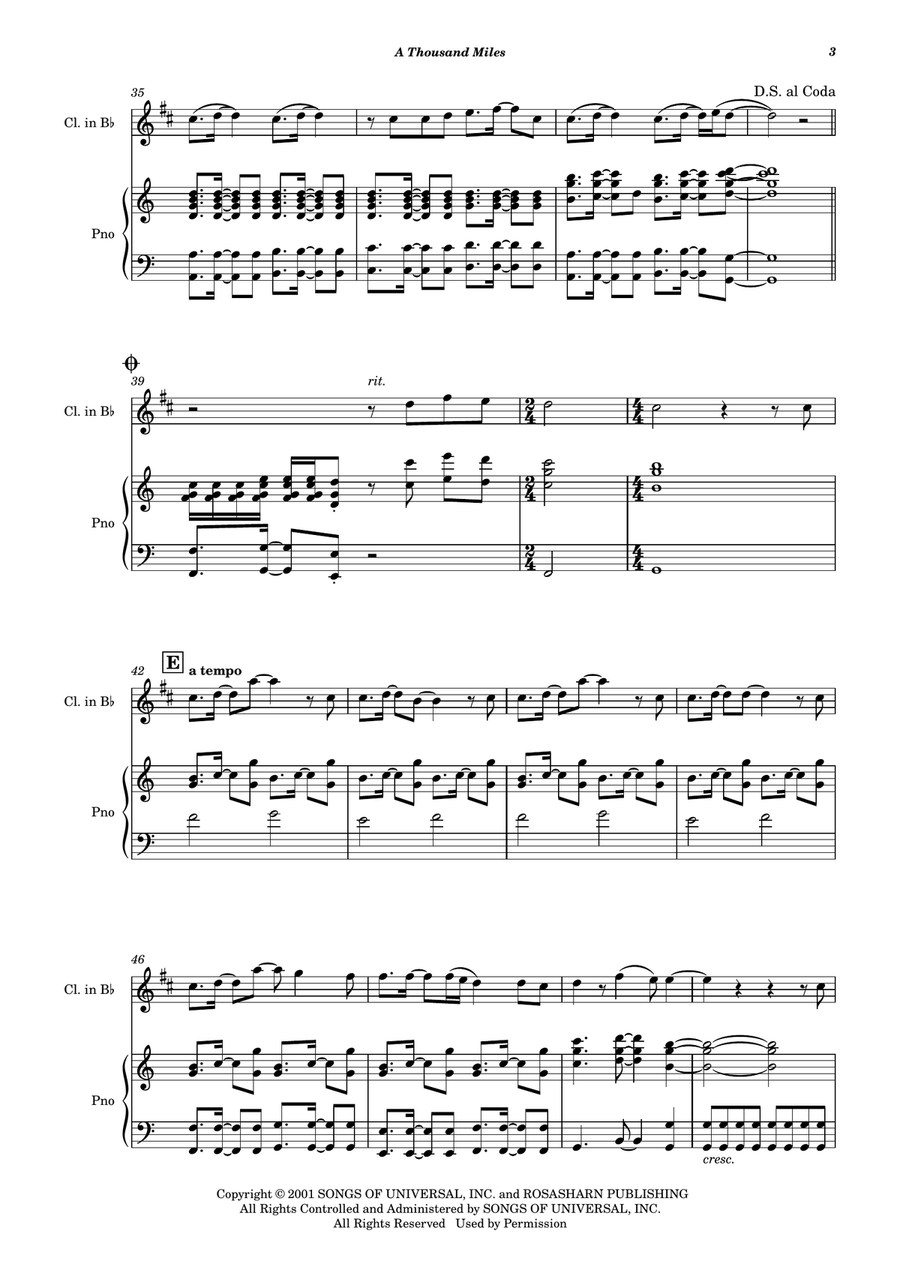 A Thousand Miles B-Flat Clarinet scores gallery preview page 4