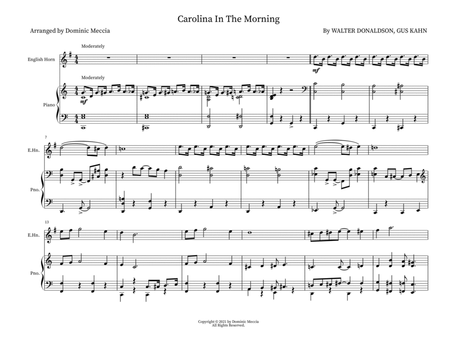 Carolina In The Morning English Horn scores gallery preview page 1