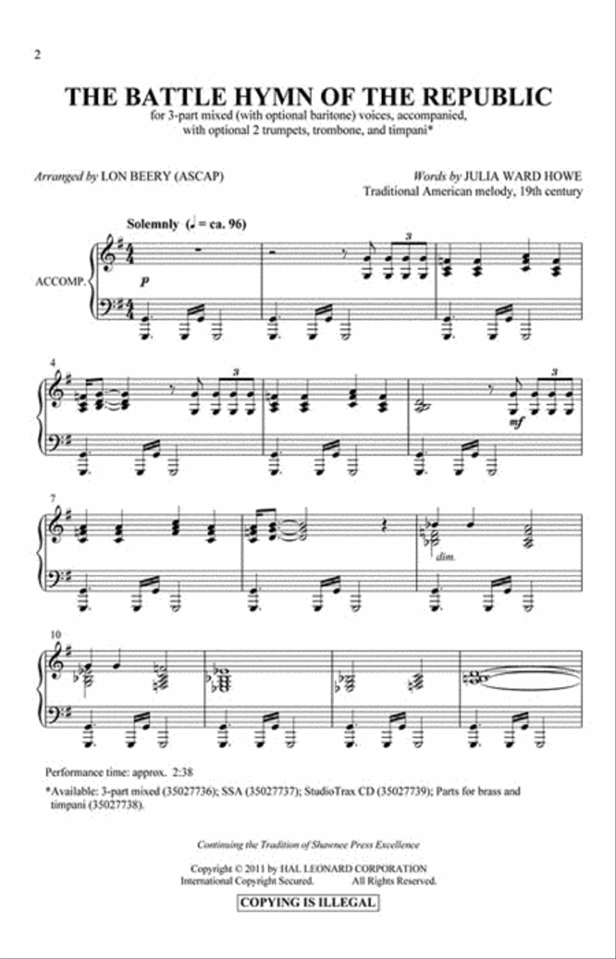 The Battle Hymn of the Republic 3-Part scores gallery preview page 2