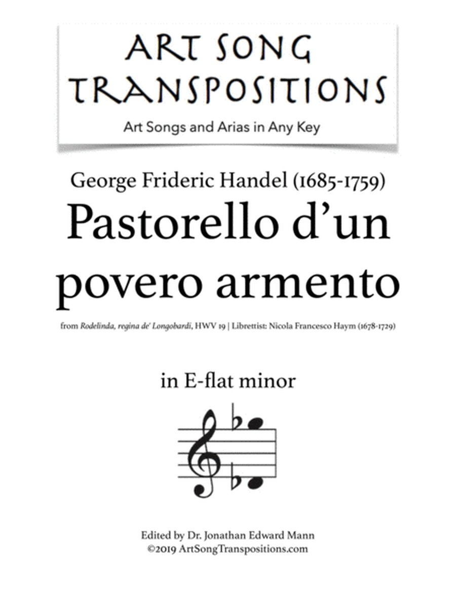 HANDEL: Pastorello d'un povero armento (transposed to E-flat minor)