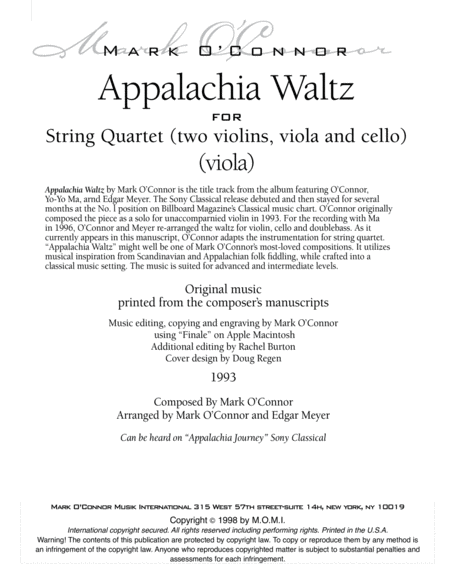 Appalachia Waltz (viola part - string quartet) image number null