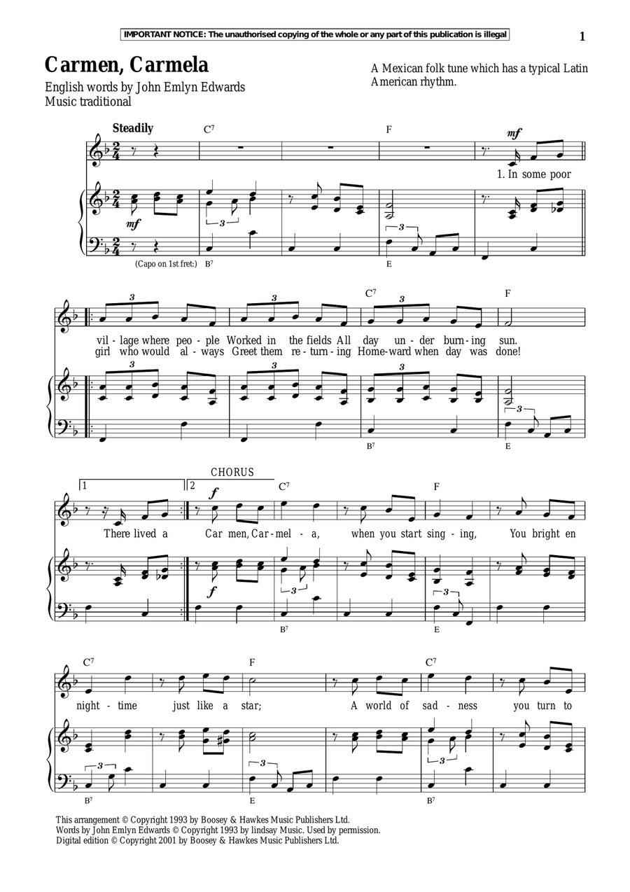 Carmen, Carmela Piano, Vocal scores gallery preview page 1