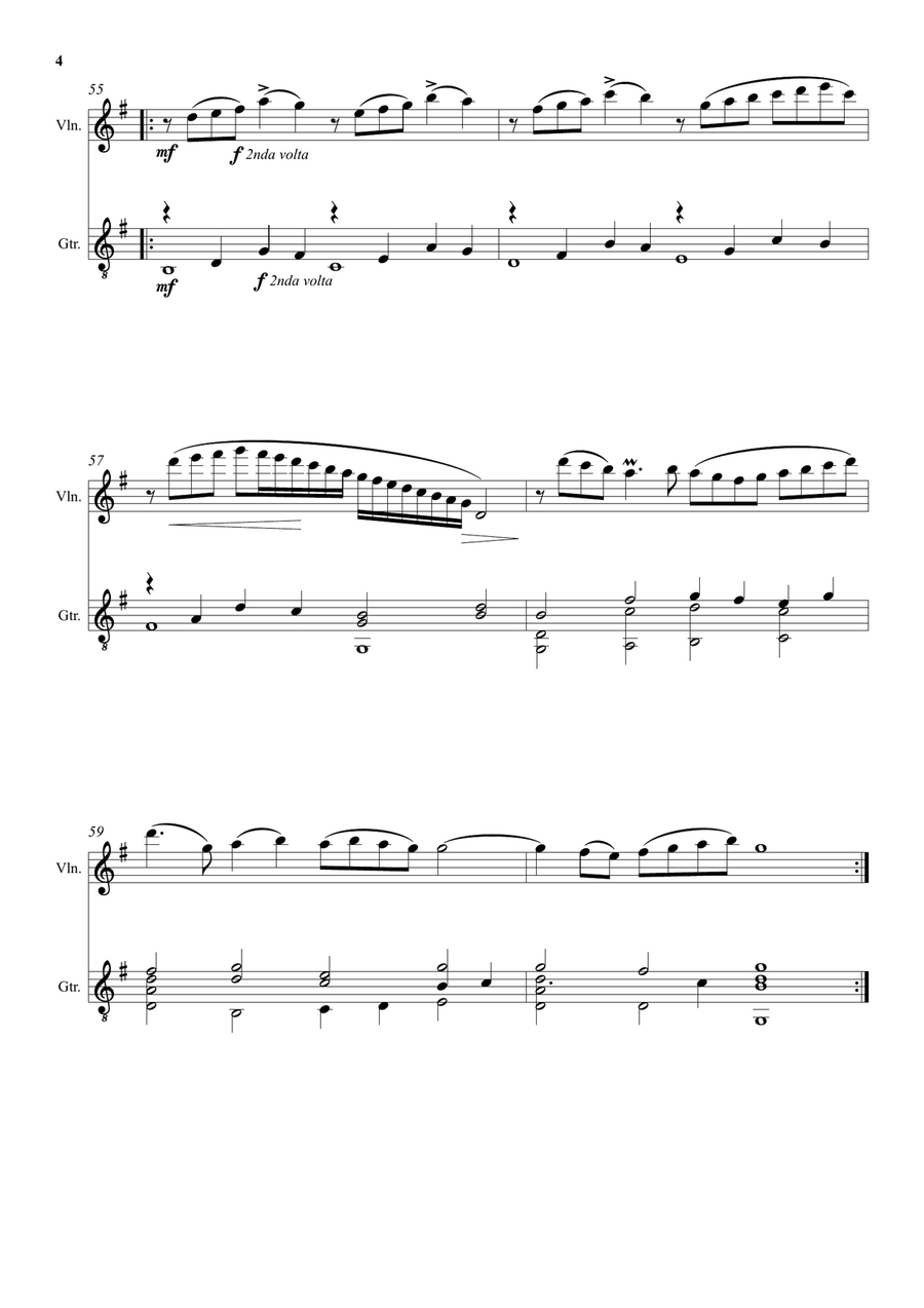 Come again sweet love doth now invite (John Dowland) arranged for violin and guitar String Duet scores gallery preview page 4