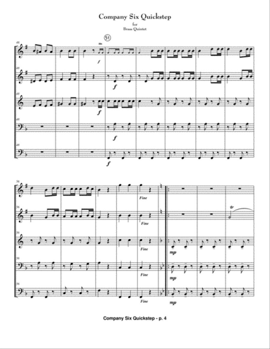 Company 6 Quickstep by C.S. Grafulla - Brass Quintet from the Civil War Brass Quintet scores gallery preview page 5